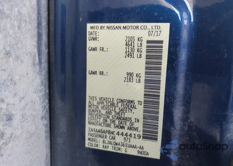 2017 Nissan Maxima 3.5 S z USA, uszkodzony, nr VIN 1N4AA6AP8HC444419